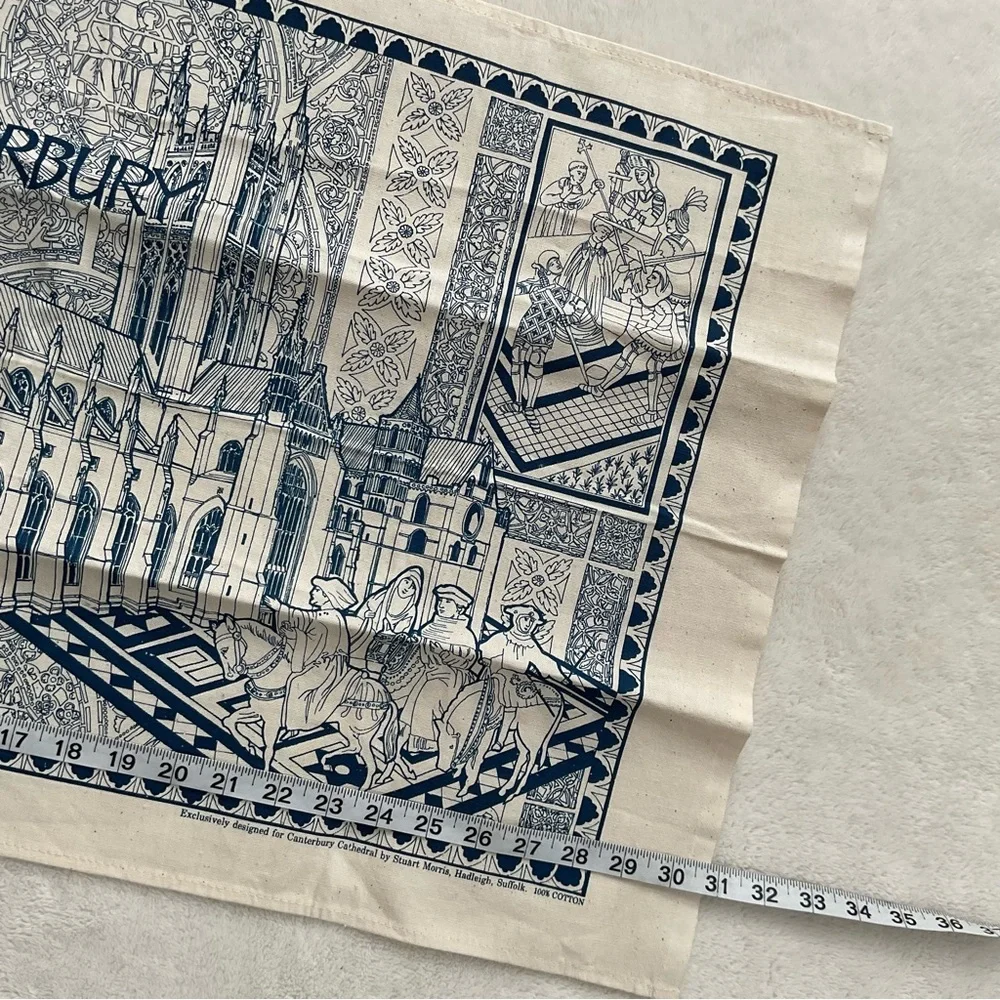 Vintage Canterbury Cathedral Tea Towel Stuart Morris Cotton Blue